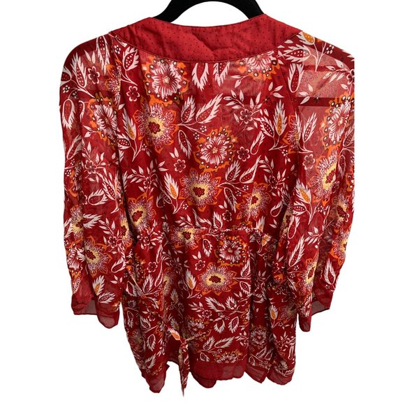 Separates By NY Design Womens 18 20 Peasant Top Shirt Red Floral VNeck Mixed Pri - Picture 2 of 4